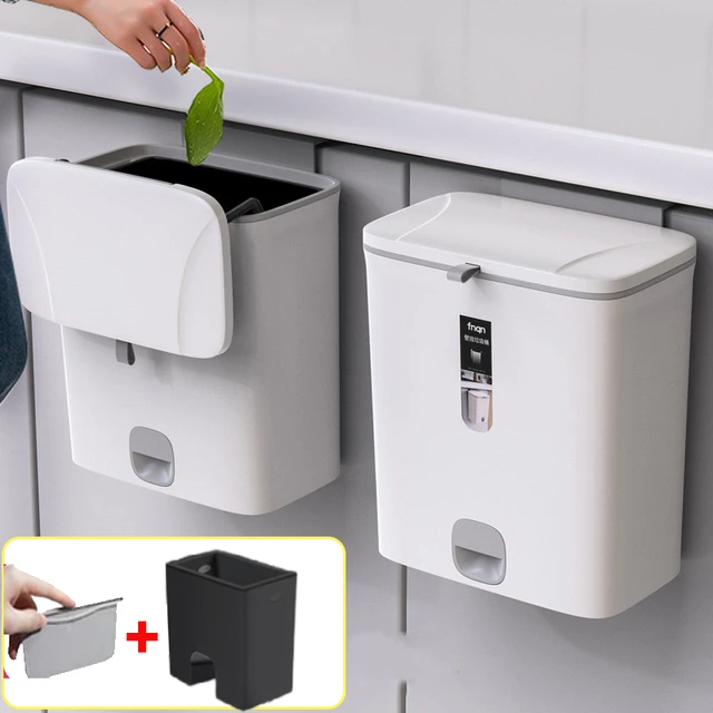 Cubo de basura colgante montado en la pared, para cocina, puerta de  armario, baño, con tapa cubo basura bote de basura papelera baño cubo basura  reciclaje cubos de basura cocina reciclar papelera