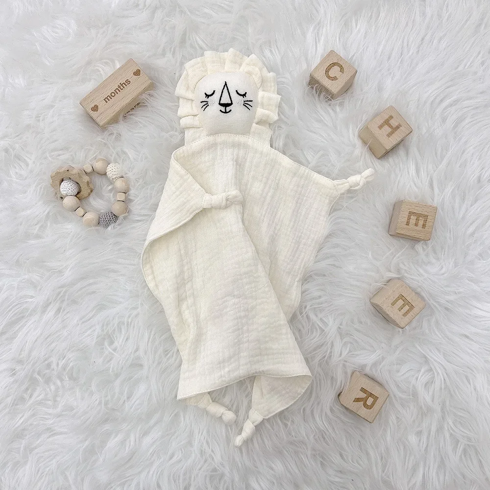 Name Personalized Embroidered Custom Baby Comforter Muslin Cotton Lion Sleeping Security Blanket Baby Shower Baby Birth Gift 6