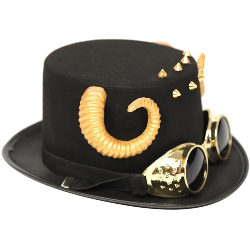 

Woolen Felt Top Hat Steampunk Wide Brim Hat Women Men Halloween Cosplay Party Costume Caps Vintage Clothing Accessory