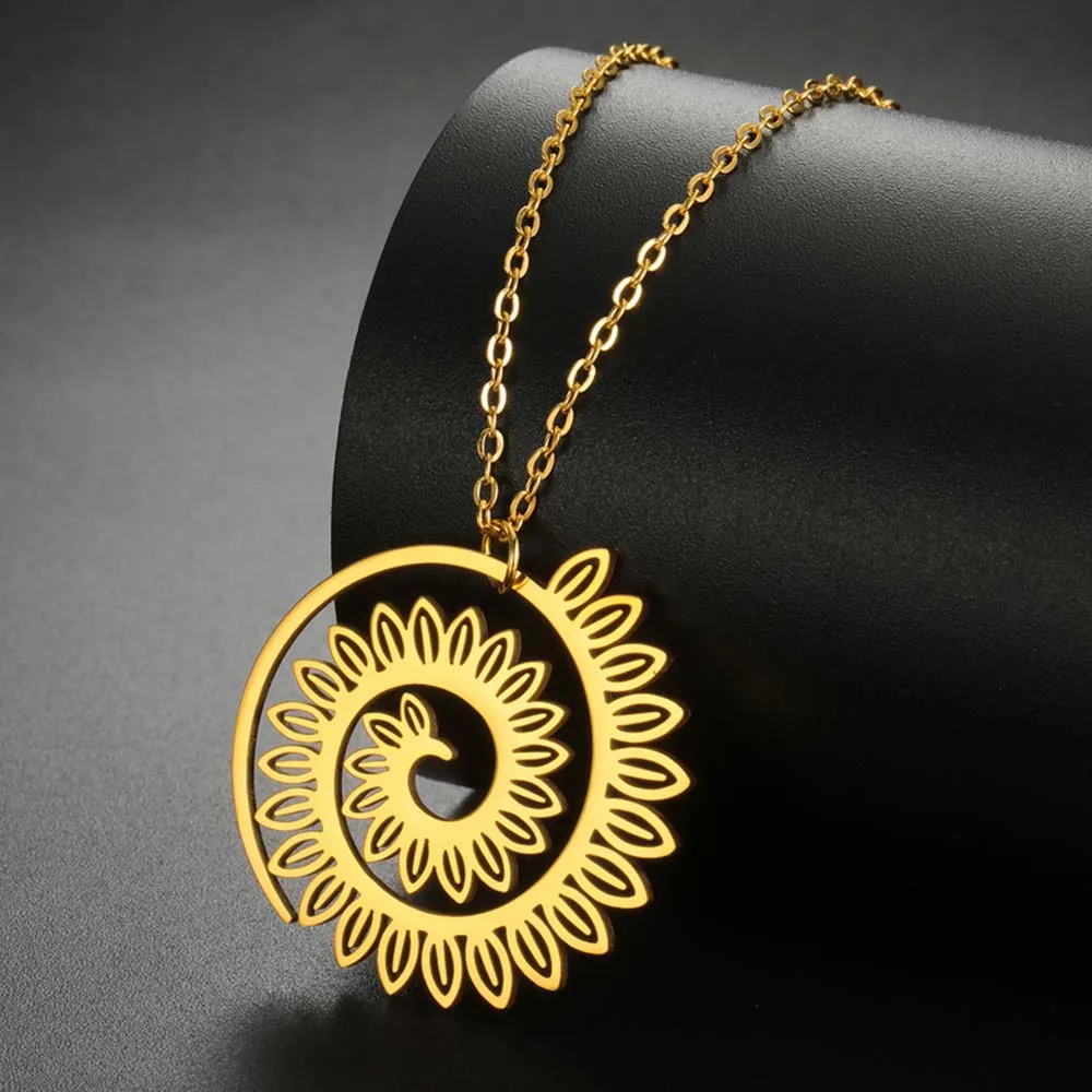 My Shape Spiral Circle Petal Necklaces for Women Men Stainless Steel Gold Color Baroque Aesthetic Flower Pendant Chain Jewelry