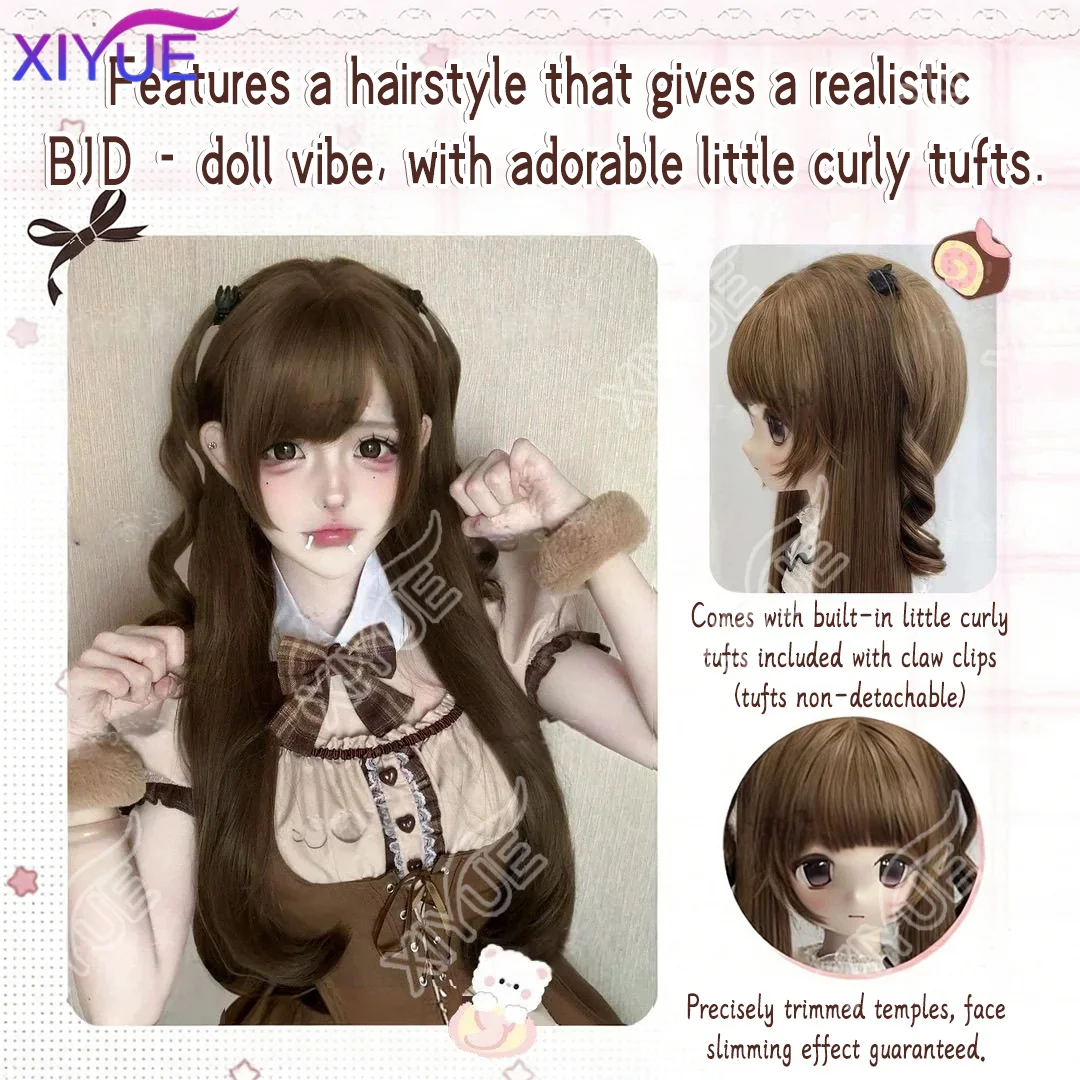XIYUE Synthetic Brown Wigs Cosplay Wig Sweet Cute Lolita Wig Sideburns Double Ponytail Party Halloween synthetic Wig