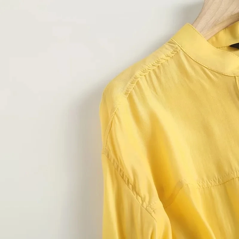 Maxdutti Fashion Simple Stand Collar Loose Shirt Long Sleeve Blouse Women Autumn  Blouse