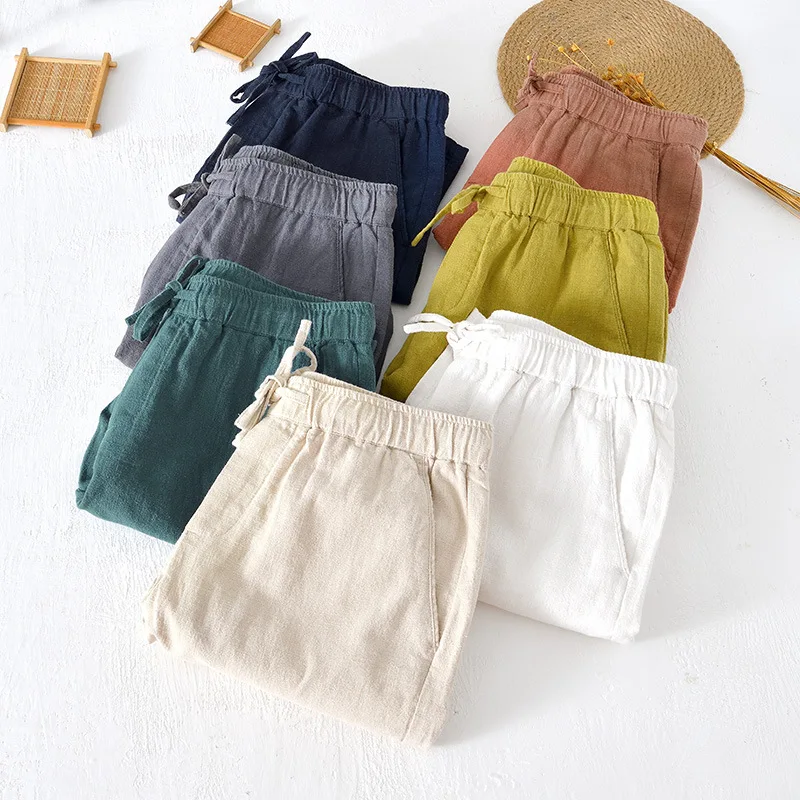 Summer Thin Breathable Straight Tube Linen Shorts Men\'s Beach Casual Pants Youth Loose Cotton Linen Pants