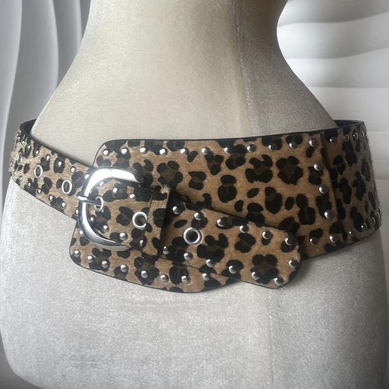 Y2K Punk Style Irregular Wide Belt with PU Pin Buckle