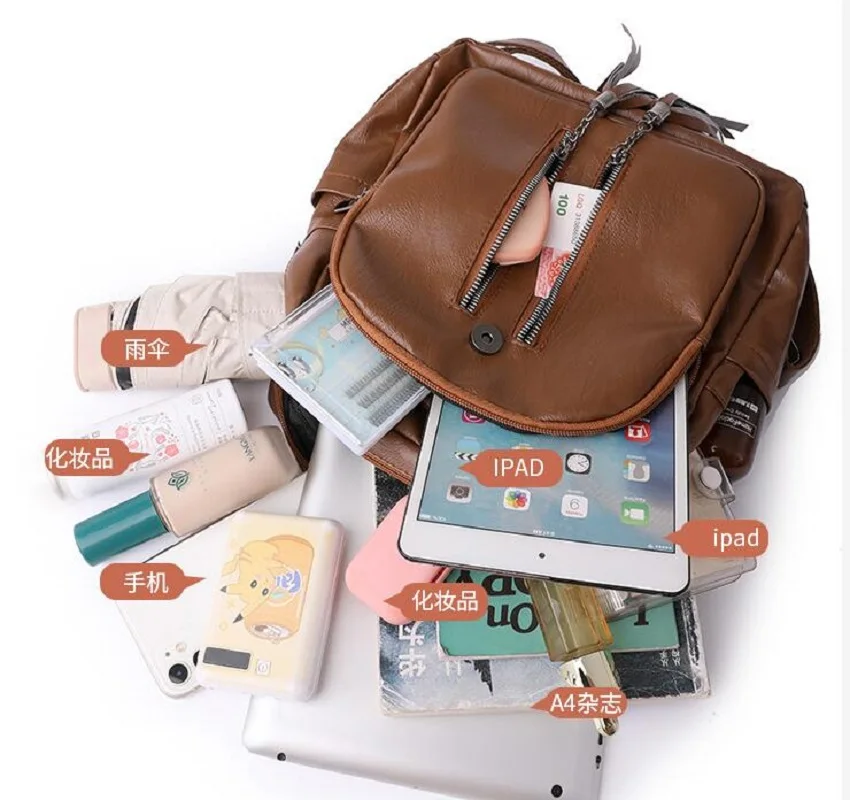 Women New Luxury Fashion Tassel High Quality Soft Leather Backpack Large Capacity Travel Shoulder Bags Laptop School Bag Totes