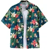 Men Street Fashion Summer Daily Shirt Hawaiian Cartoon Print Casual Loose Shirts Short Sleeve Beach Loose Tops 1