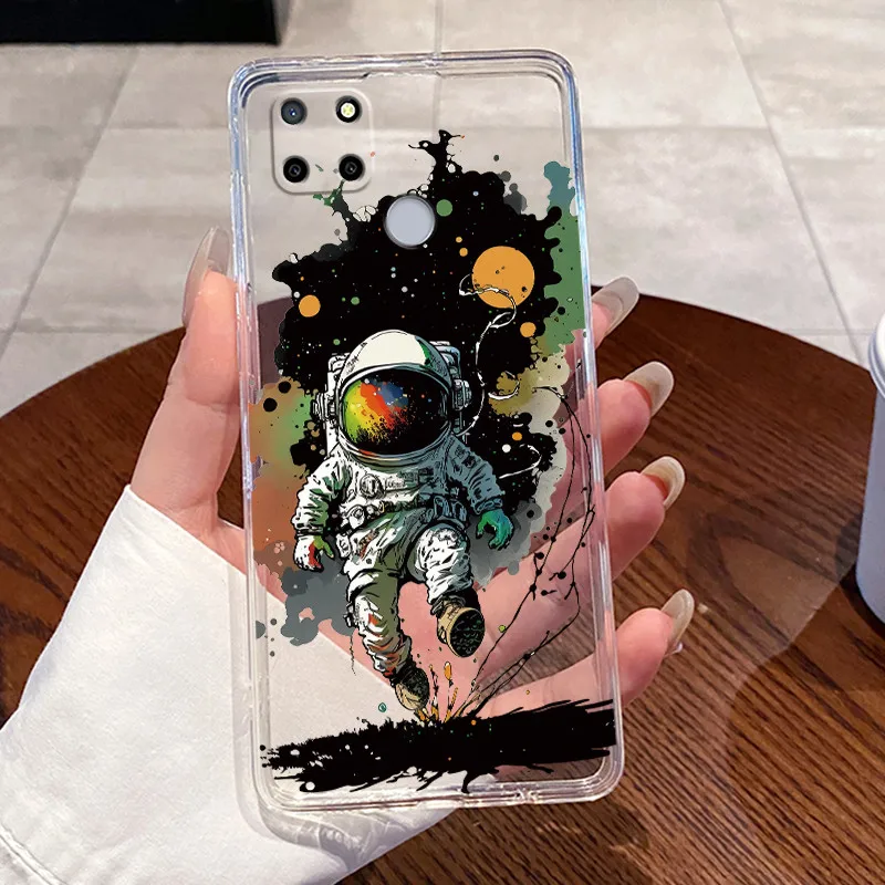 Aesthetic Cute Cat Astronaut Transparent Silicone Phone Case Cover