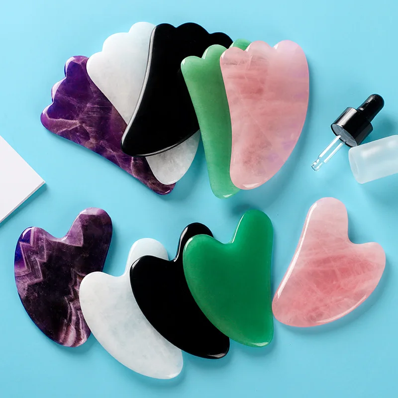 Natural Jade Gua sha Stone Board Massage Rose Quartz Guasha Plate Jade Face Massager Scrapers Tools Face Neck Back Body