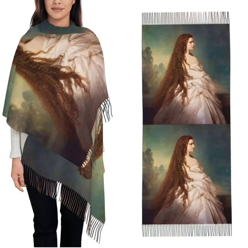 

Women'S Scarf With Tassel Portrait Of Empress Elisabeth Of Austria Long Winter Warm Shawl And Wrap Gifts Pashmina Scarves