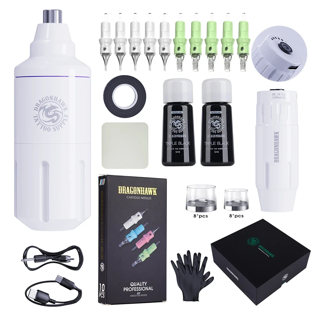 Dragonhawk Series Mini Pro Rotary Tattoo Machine Kit Pen Wireless Battery Permanent Makeup Needles Ink Set Tattoo Supplies tattoo supplies tattoo kit tattoo needles