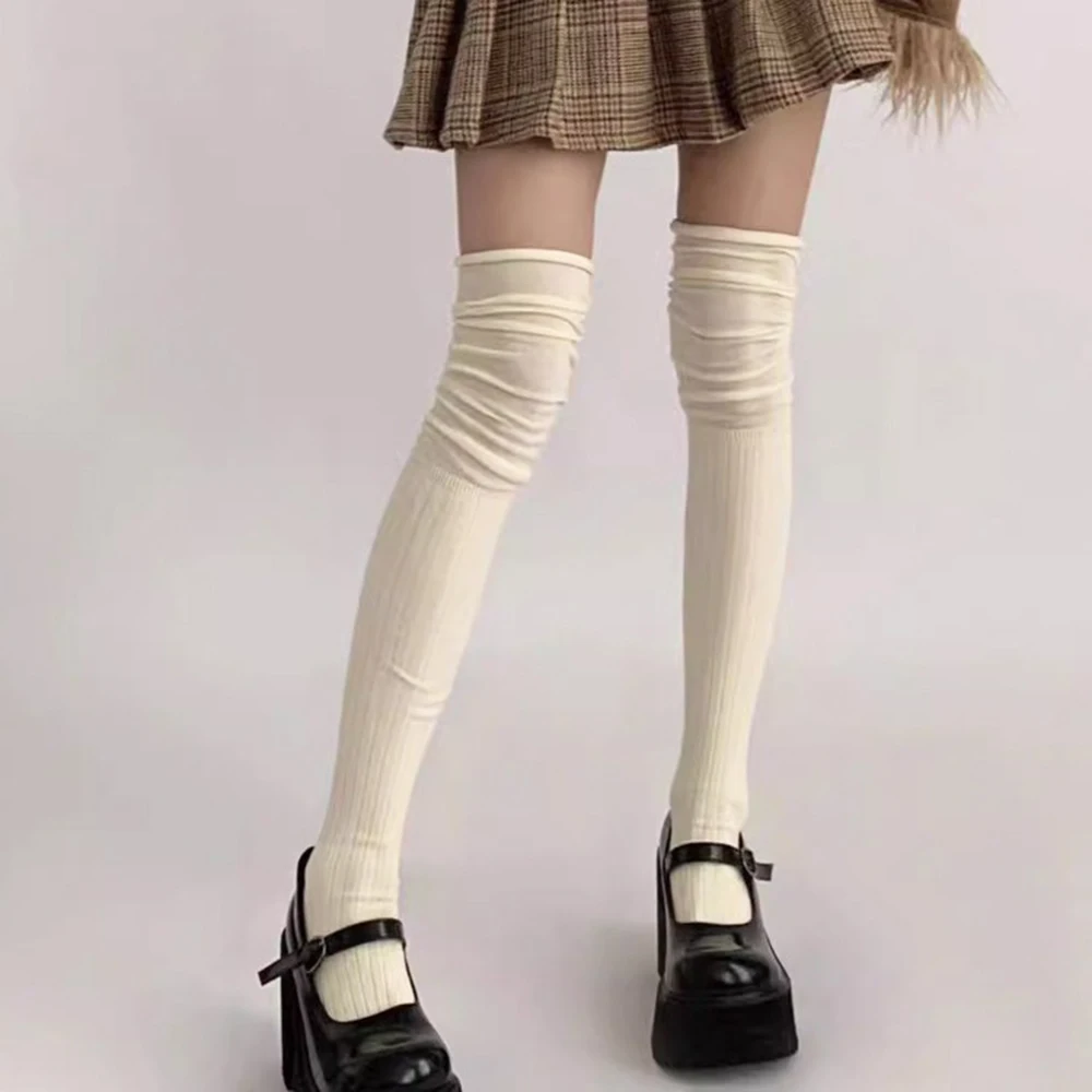 Women's Classic Striped Knee-High Stockings - Fashionable & Versatile Solid Colors