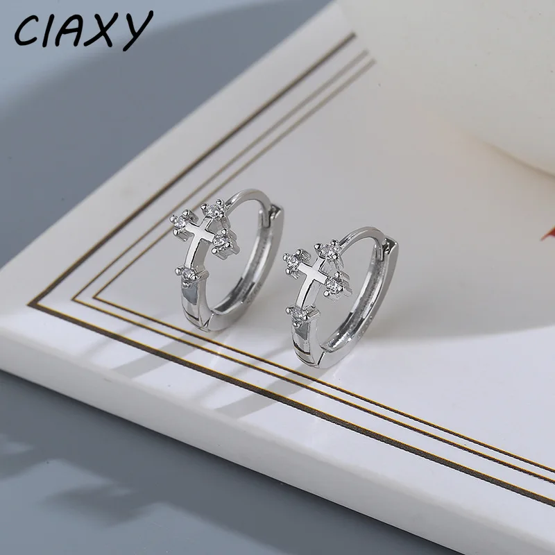 CIAXY Silberfarbene Kreuz-Ohrhänger für Männer und Frauen, Paare, Persönlichkeits-Zirkon-Ohrclip, Punk-Schmuck