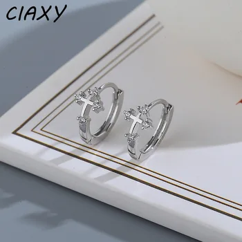 CIAXY-실버 컬러 크로스 이어 후프 귀걸이, 남성 및 여성 커플을 위한 독특한 지르콘 귀 버클 펑크 주얼리