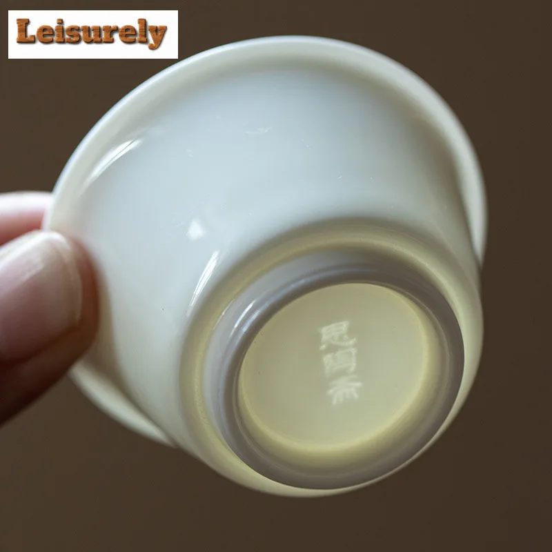 2pc/set Dehua Sheep Fat Jade White Porcelain Teacup Handcrafted Relief Master Cup Meditation Cup Chazhan Kung Fu Tea Set 35ml
