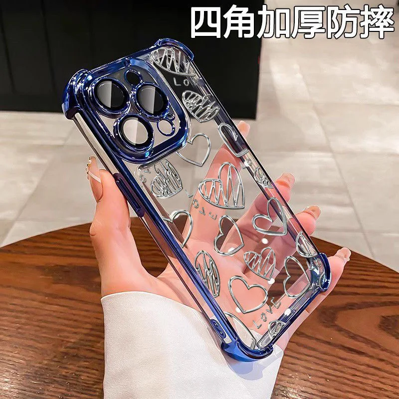 Silver Love Heart Plating Shockproof Anti-Fall Phone Case