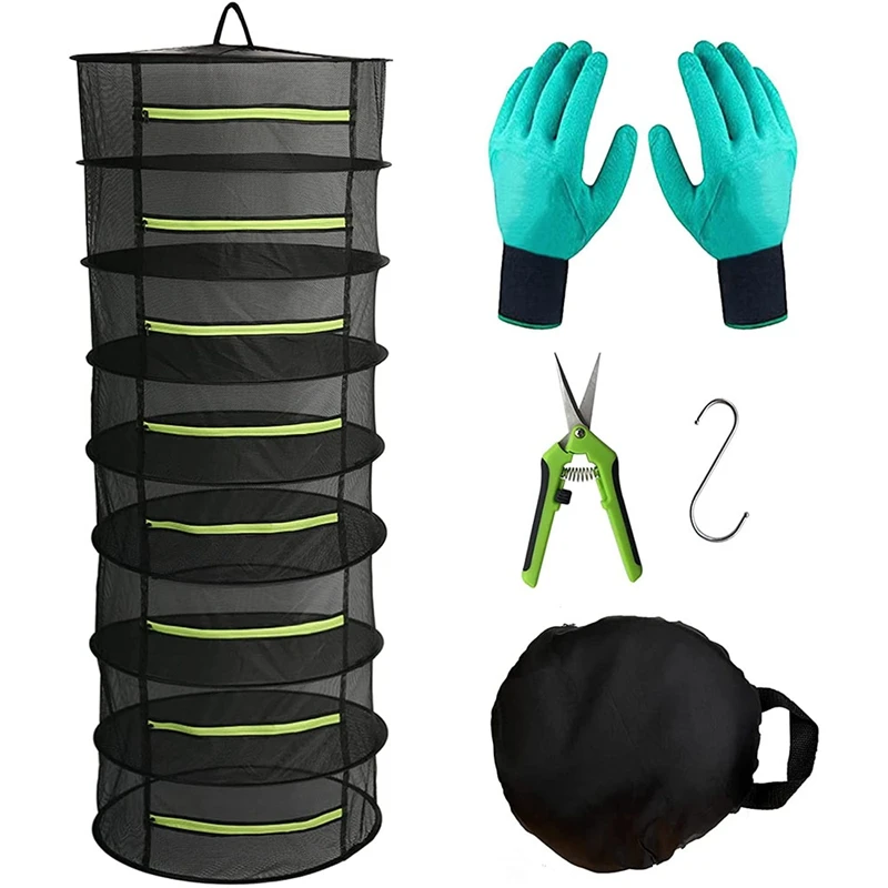 

Vanilla Drying Rack Hanging Dryer Mesh Drying Rack With Green Zipper 8-Layer Plant Drying Rack