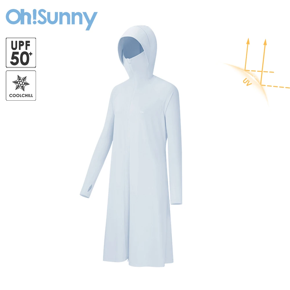 

OhSunny Women Sun Protection Cooling Long coat Sunscreen Trench jacket UPF50+ Hooded Summer Coolchill Windbreaker Outwears