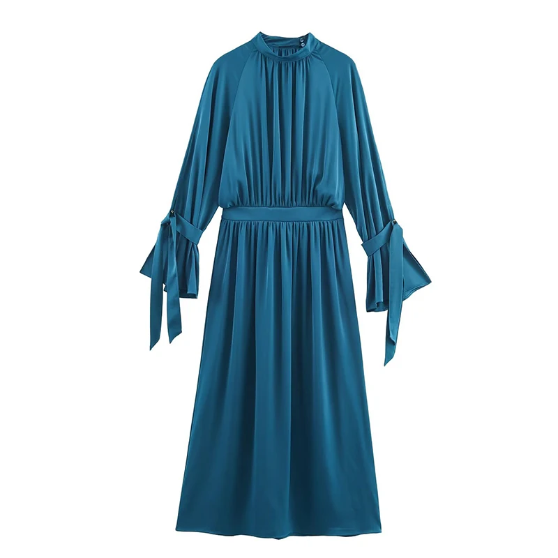 Women Dress Chic Satin Elegant Long Dresses For Women 2025 New Fashion Long Sleeve Tied Ladies Evening Party Dresses ﻿