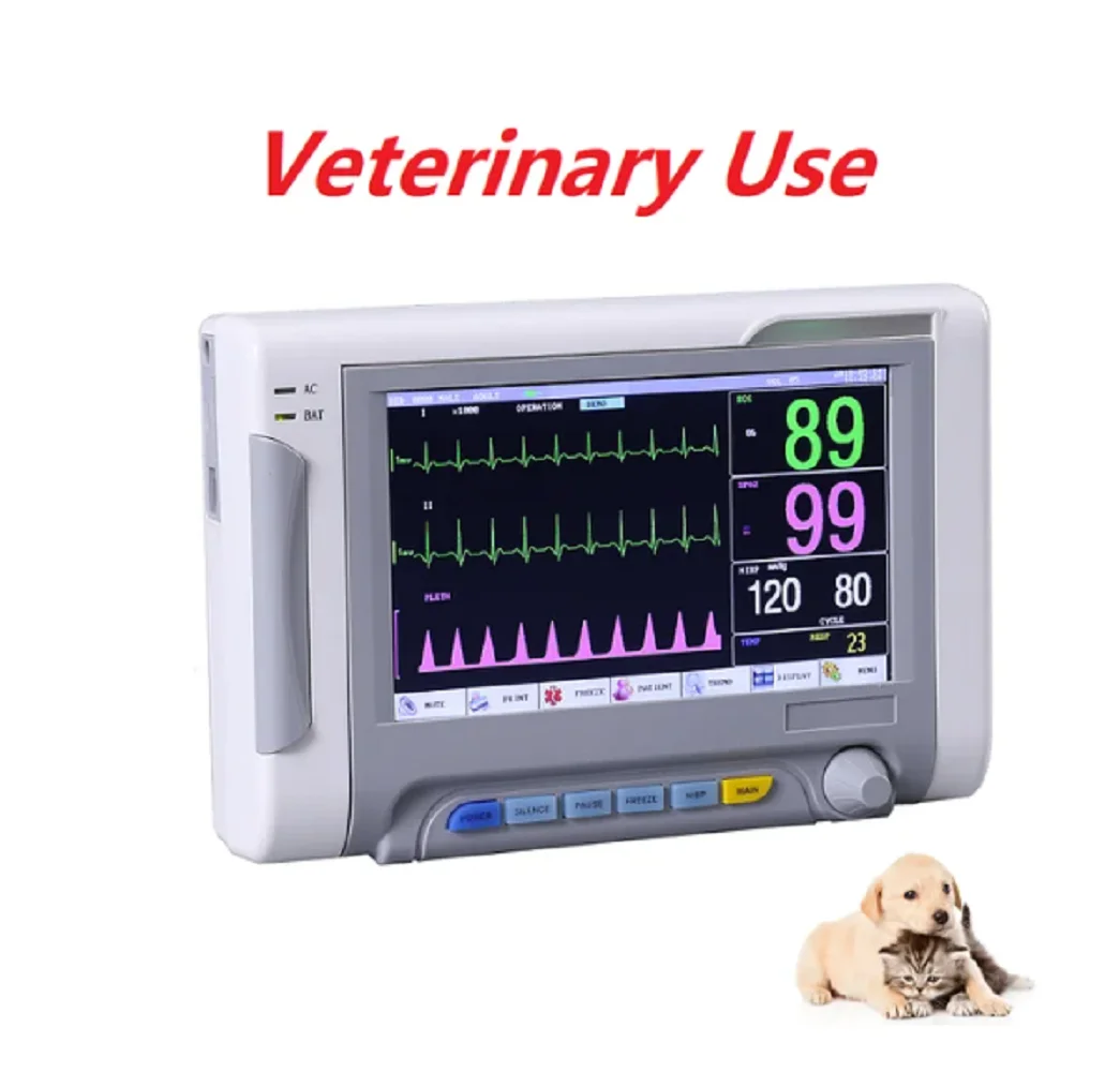 7 inch screen human/Vet use portable 6-parameter monitor ECG/NIBP/PR/SPO2/RESP/TEMP patient monitor vital signs