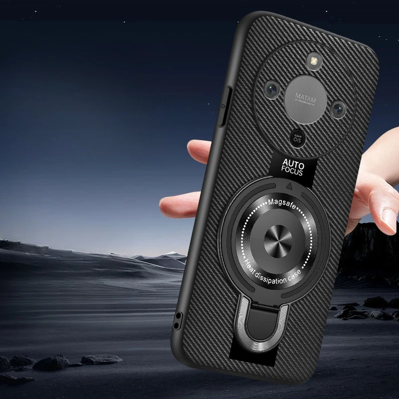 Magnetic Wireless Charging Ring Holder Leather Shockproof Case with Bracket