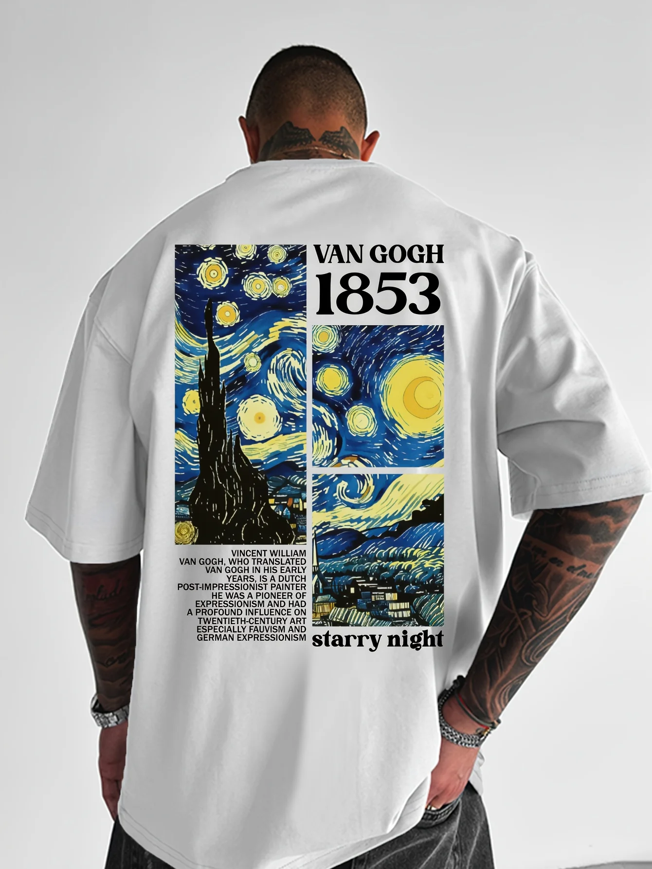 Van Gogh Starry Night Artwork Men's 100% Cotton T-Shirt for Casual Summer Streetwear