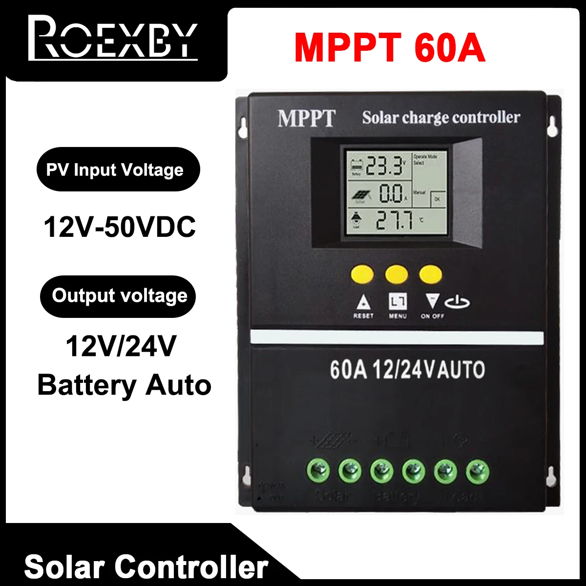 MPPT 60A Solar Charge Controller Tools 12V/24V Dual USB Quick Charger Lead Aacid Lithium Battery with LCD Display Quick Charger