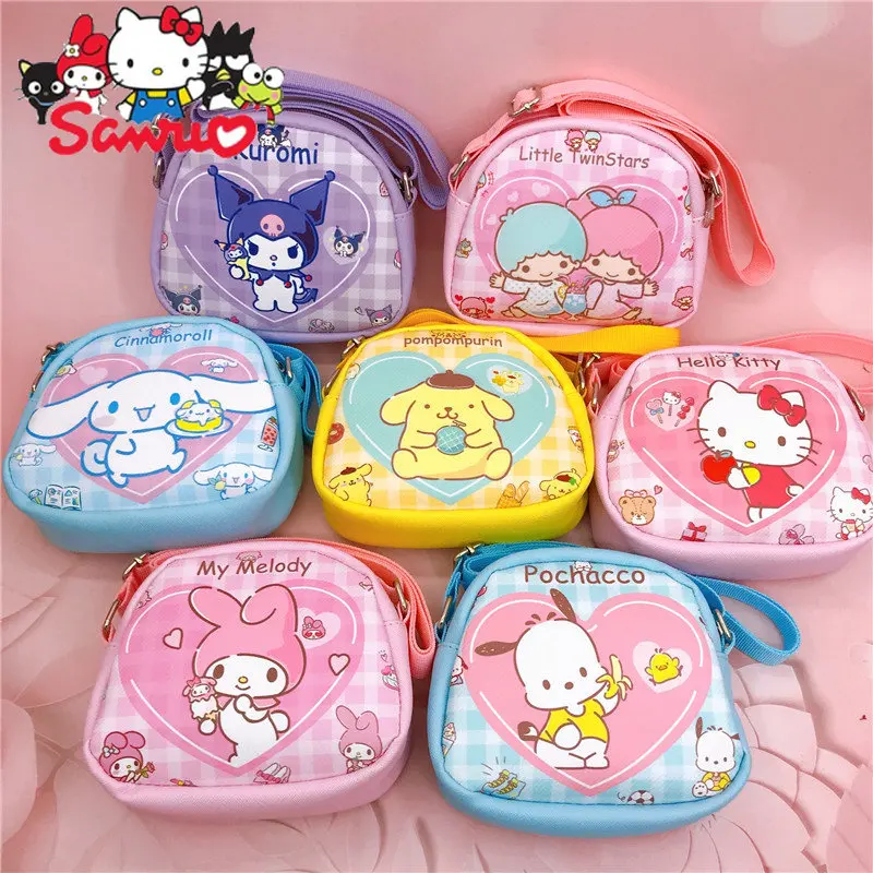 

MINISO Melody Kuromi Hello Kitty Cinnamoroll Pochacco Kids Crossbody Shoulder Bag Double Sather Bag Kindergarten Carry-on Bag