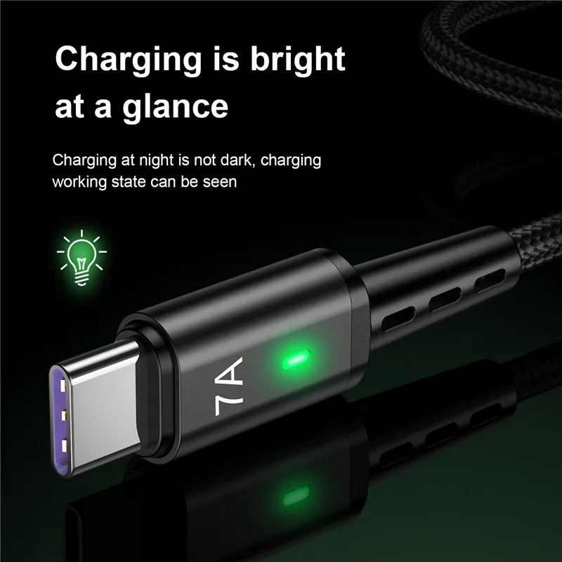 USLION 7A 100W USB Type C Cable USB C Mobile Phone Fast Charging USB Charger Cable for Samsung Huawei Xiaomi Type-C Data Cord