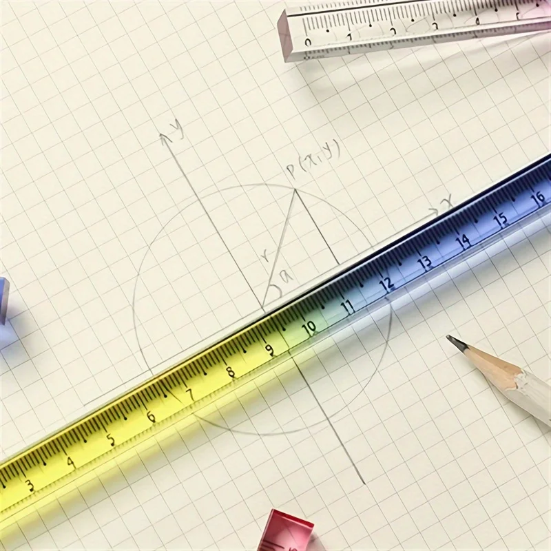 1/3개 15cm/5.91인치 그라데이션 컬러 사각자 - 기하학, 드로잉, 사무실 및 학습용 투명 다색 눈금자 - 내구성이 뛰어난 매끄러운 표면, 정확한 측정 도구, 기하학적 드로잉 도구, 선명한 디자인, 투