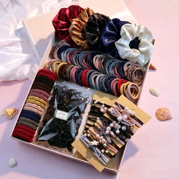 1085PCS Dark Hair Accessories for Woman Set Seamless Ponytail Holders Variety Hair Scrunchies HairBands Scrunchy Hair Ties 14