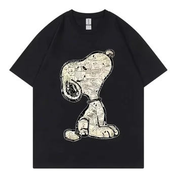 Snoopy Cartoon Anime Women T-shirt Summer Short Sleeve White 100% Cotton Men Tee Shirts Tops 2026 New Fashion Couple Clothing 1