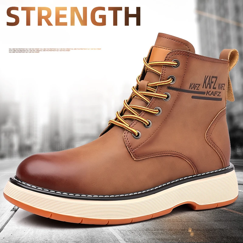 

2024 New High Top Men Shoes Fashion British Style Martin Boots Comfortable Genuine Leather Leatehr Shoes Men Trend Casual Shoes