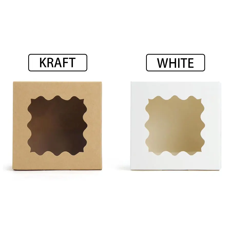 50/100Pcs Kraft Paper Cake Boxes with Clear Window, 4x4x2.5 Inch Cardboard Dessert Cont... - SKU KPCB1696 - UGI Packaging