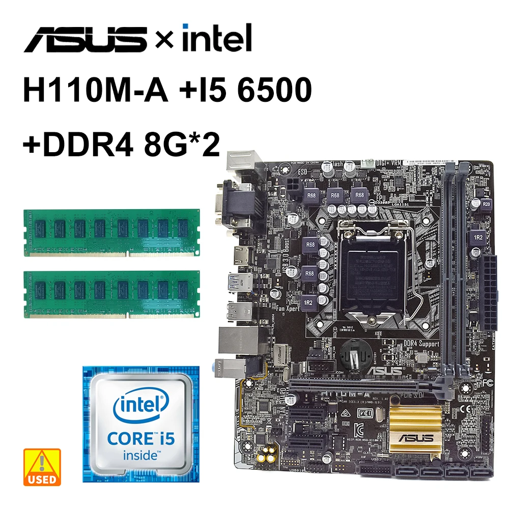 

1151 Motherboards kit ASUS H110M-A with Core i5 6500+DDR4 8G*2 Intel H110 Motherboard PCI-E 3.0 USB3.0 4×SATA III HDMI Micro ATX
