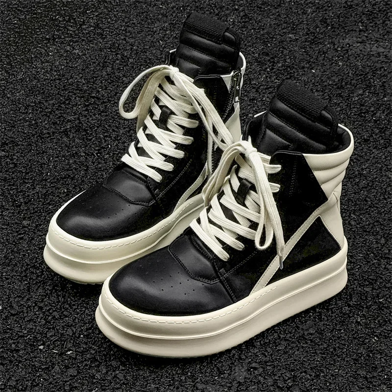 Women Men Platform Sneakers,Round Designer Original High Top Women Shoes,Ankle Boot Leather Chunky Thick Sole Flat Zip Shoes 3