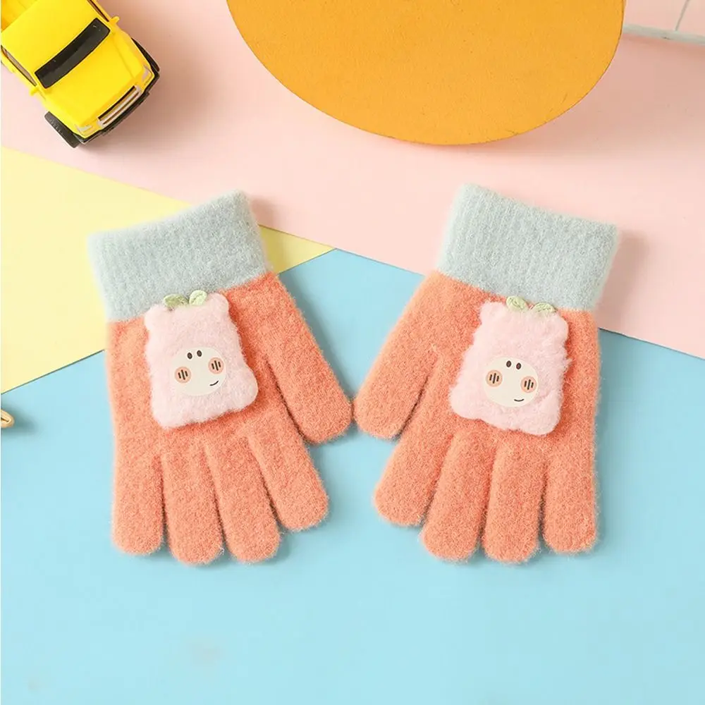 

Вязаные мягкие контрастные цветные ветрозащитные детские перчатки с полными пальцами и листьями, зимние перчатки, варежки, вязаные перчатки