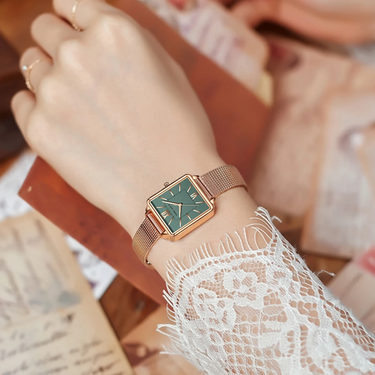 Hannah Martin Classic Women's Watch Fashion Square Stainless Steel Mesh Belt with Japanese Quartz Movement Gift Watch for Women 4