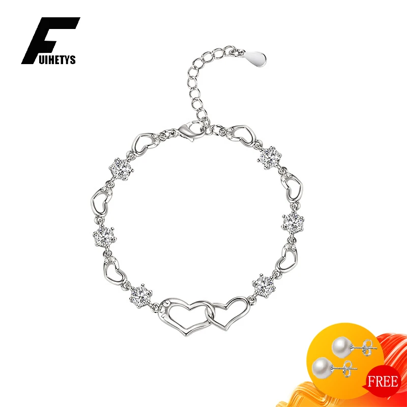 

Trendy Women Bracelet 925 Silver Jewelry Accessories Heart Shape Zircon Gemstone Fine Ornament for Wedding Engagement Party Gift