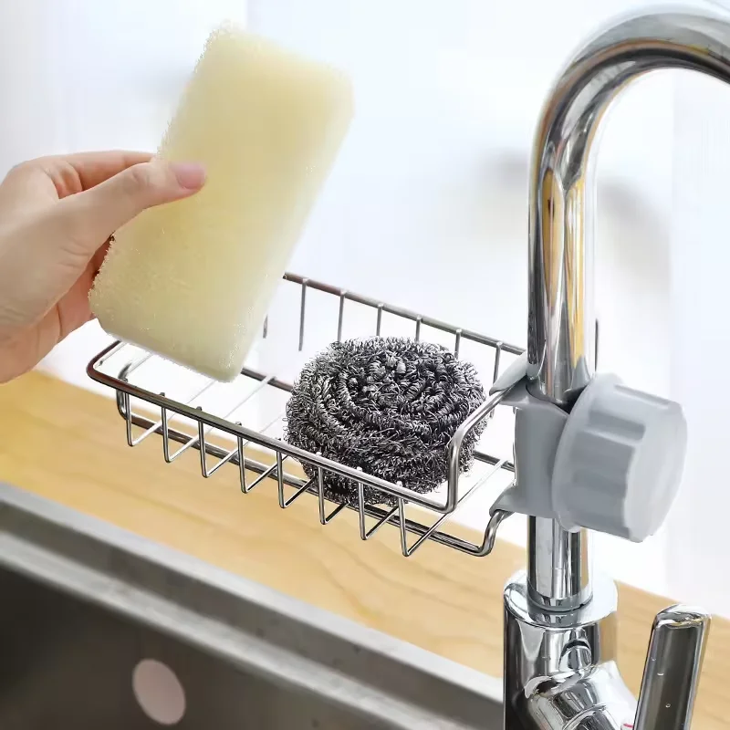 Description Picture 2 of itemKitchen Stainless Steel Sink Drain Rack Sponge Storage Faucet Holder Soap Drainer Towel Rack Shelf Organizer Kitchen Accessories