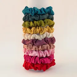 10-Pack Colorful Satin Elastic Hair Scrunchies - Women's Skinny Hair Bands (Red)