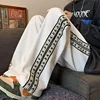 Pantalones informales con estampado de retales para hombre, pantalón holgado de pierna ancha, liso, con bolsillos, estilo americano, a la moda, para otoño