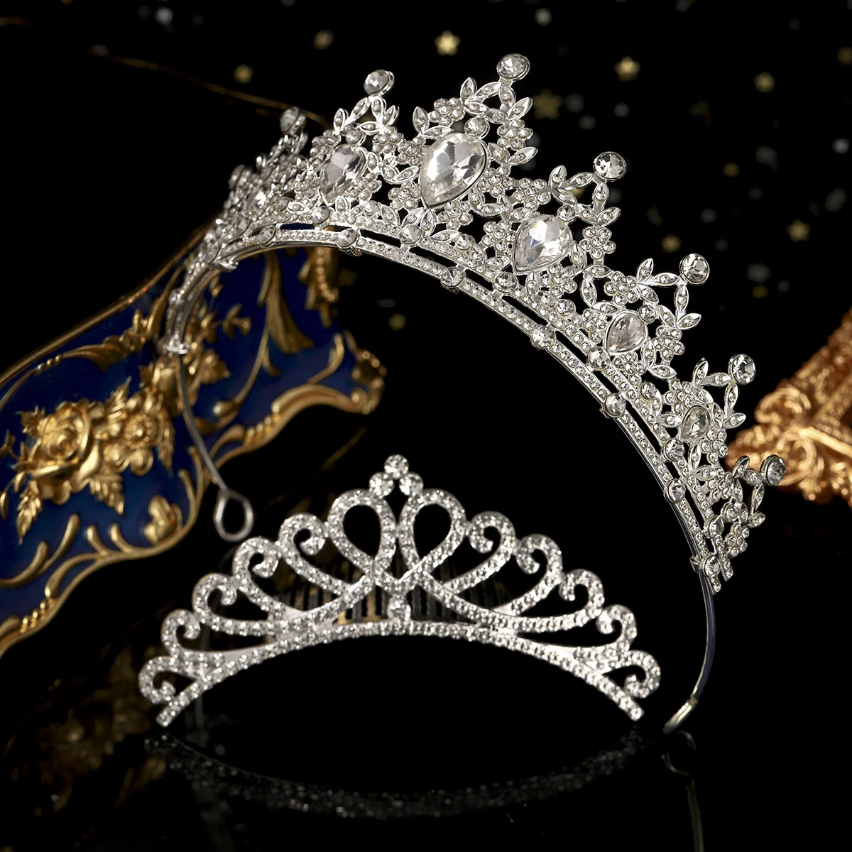 Splitter Exquisite Kristall Braut Tiara Set Niedliche Krone Mit Haarkämme Party Mutter-Tochter Kopfschmuck Haarschmuck – Detail 3