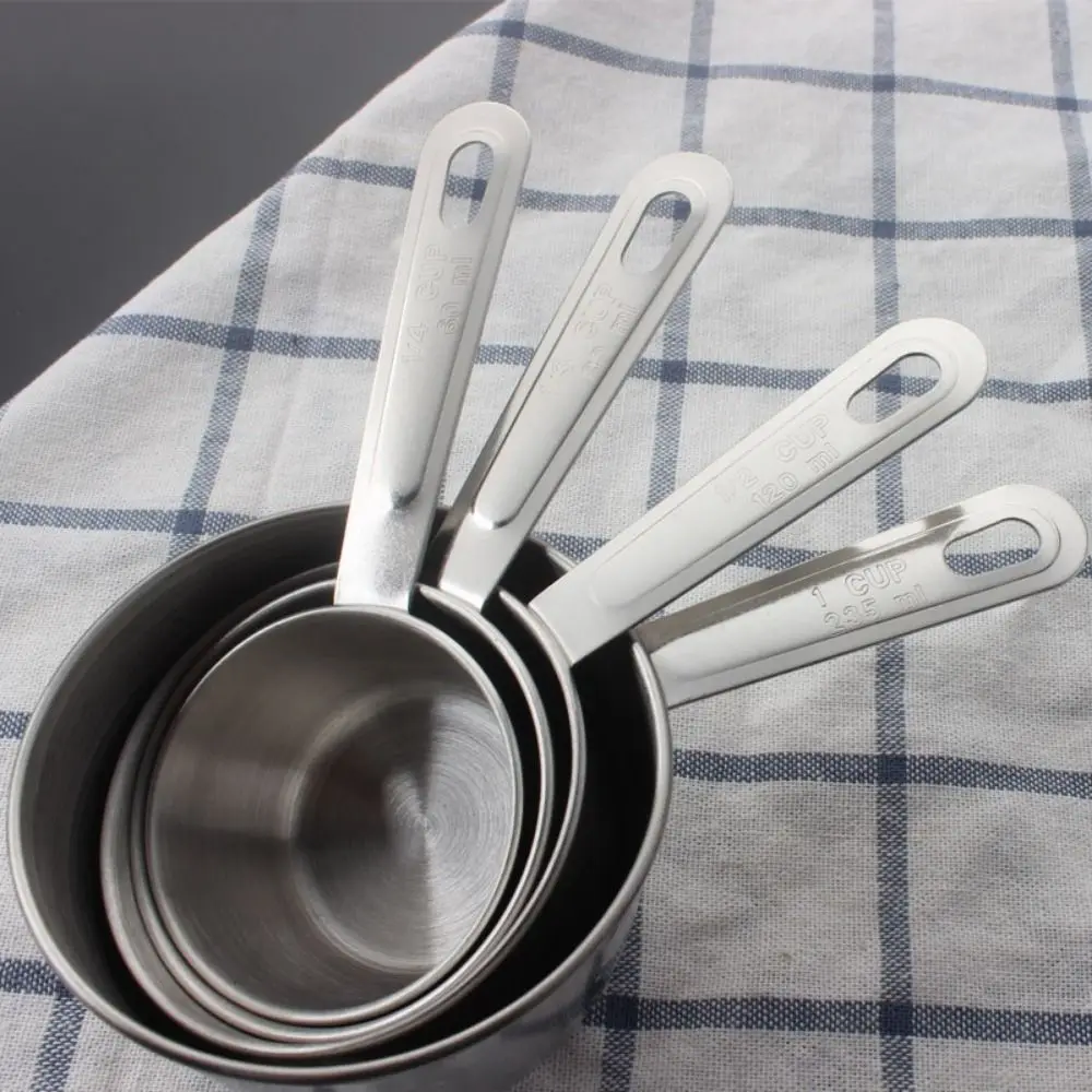 8Pcs Stainless Steel Measuring Cups Measuring Spoons Set Scaled Gold Silver Measuring Tools Stackable Spoons Baking Tools