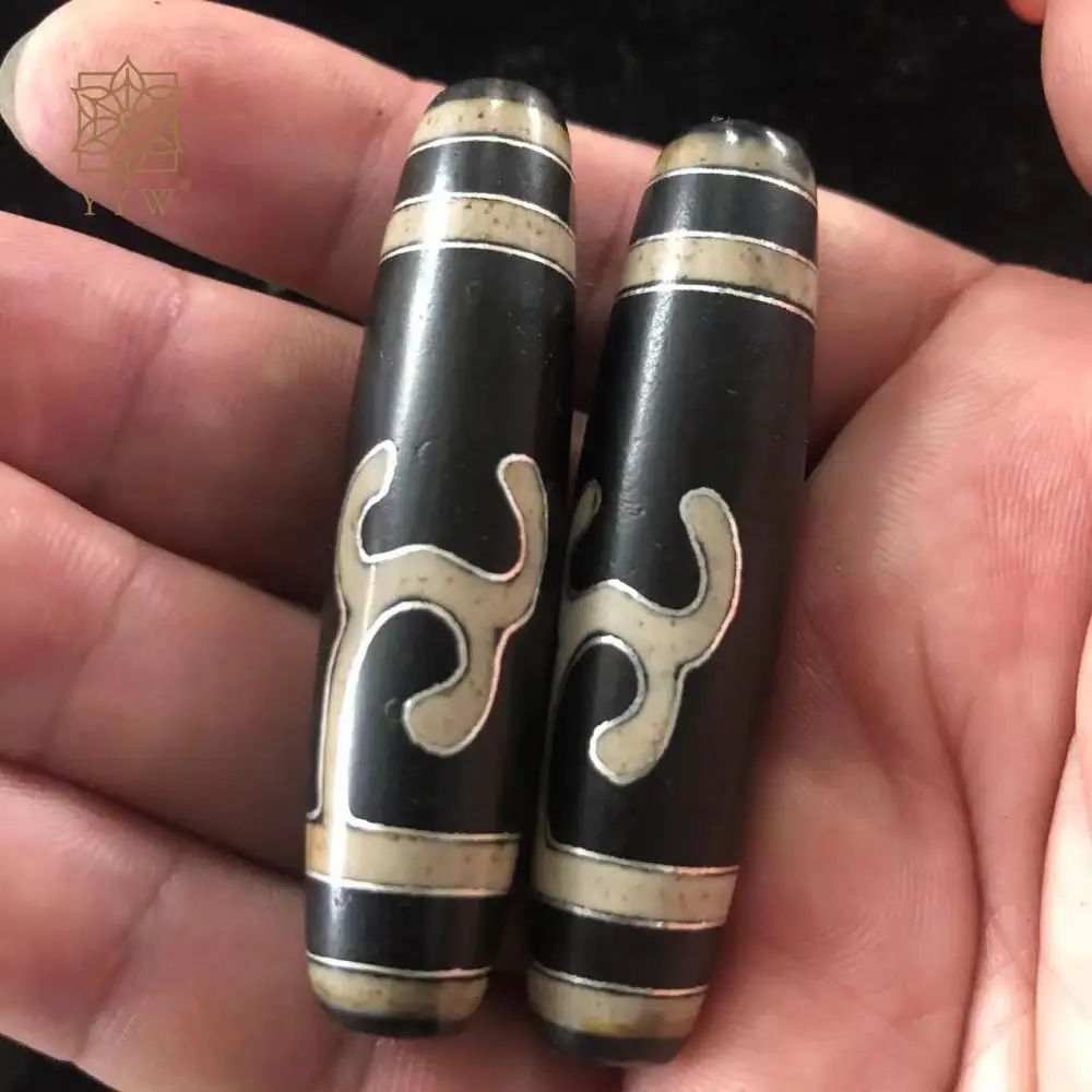 Tiger Tooth Natural Tibetan Agate Onyx Dzi Beads Green Tara Mother Unique Drum Shape Stone Jewelry Making Arts Crafts 56x13mm