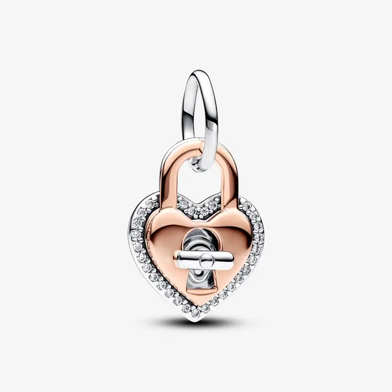 

Real 925 Sterling Silver Two-tone Twistable Heart Padlock Double Dangle Charm beads Fits Pandora bracelets Jewelry Making 2024