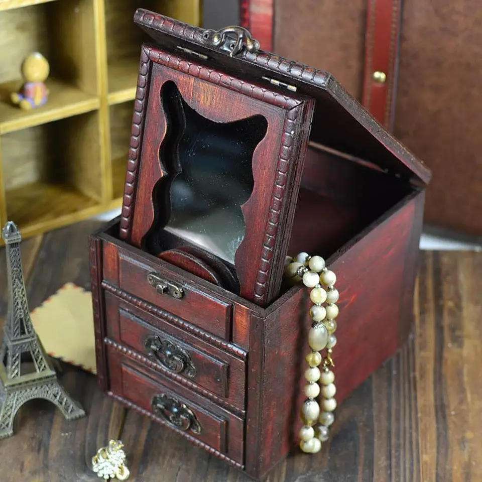 Emfogoo Boite A Bijoux Femme,Grande Rustique Boite A Bijoux Bois Avec