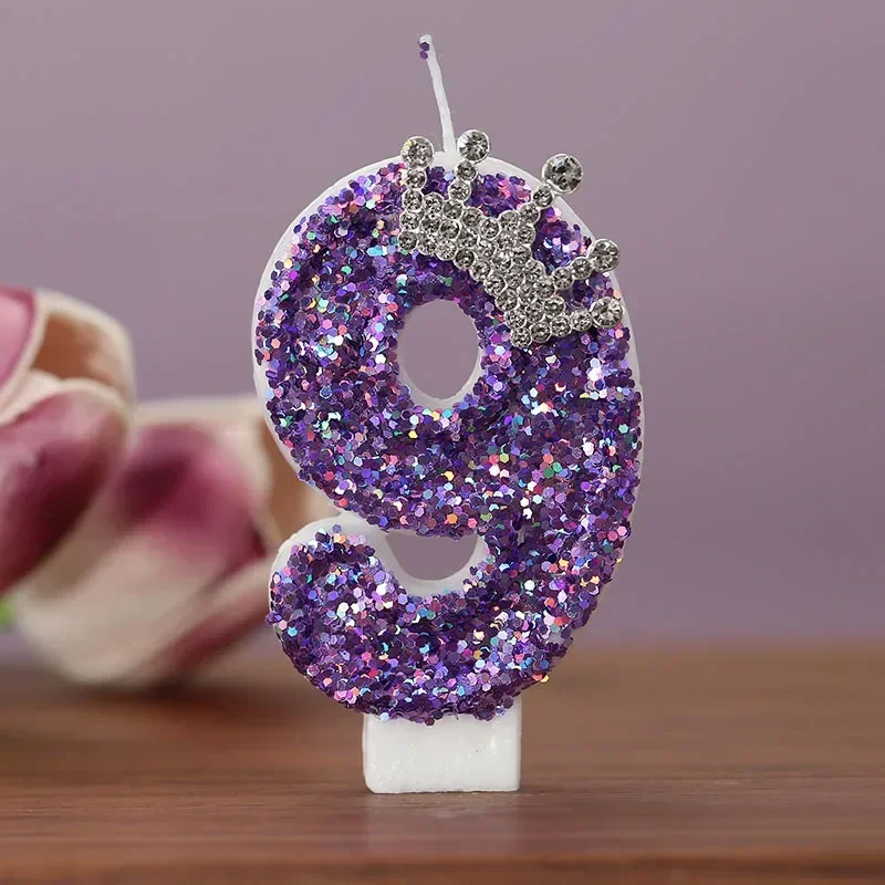 Elegant Purple Crown Numbered Birthday and Anniversary Cake Topper Candles for Princess Celebrations