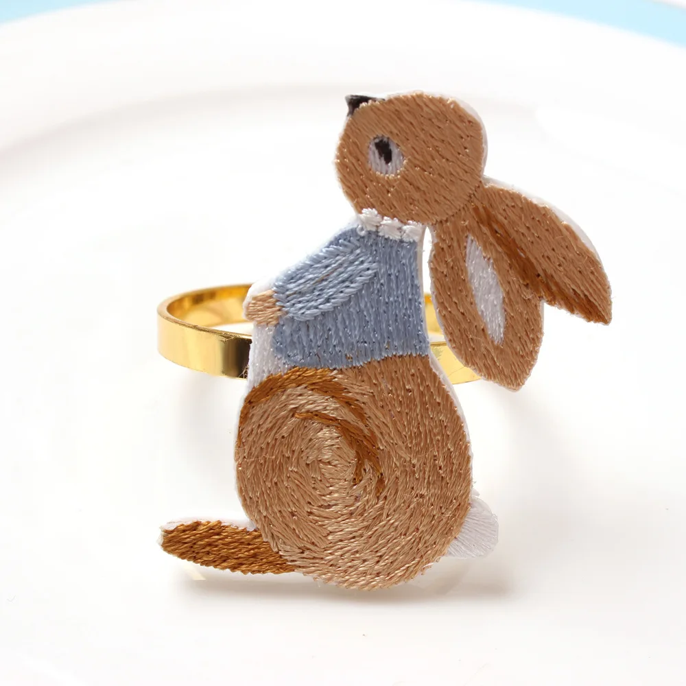 Hand Embroidery Bunny Napkin Ring Easter Rabbit Napkin Ring Holder Buckle Home Hotel Table Party Banquet Gift Decoration
