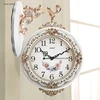 Inches Luxury European Silent Wall Clock Retro Living Room Double Sided Reversible Wall Clock in White Vintage Flower Home Decor 4
