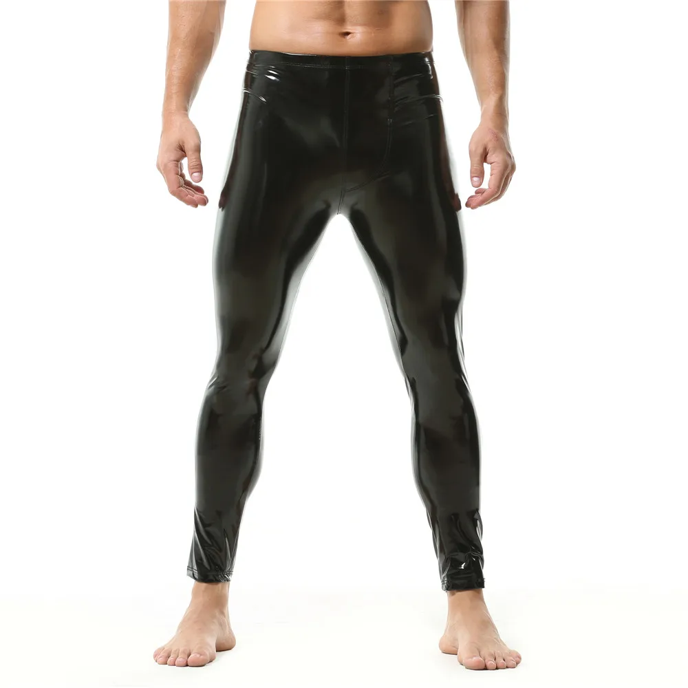 Men's Black/Red Patent Leather Leggings Nightclub Wear